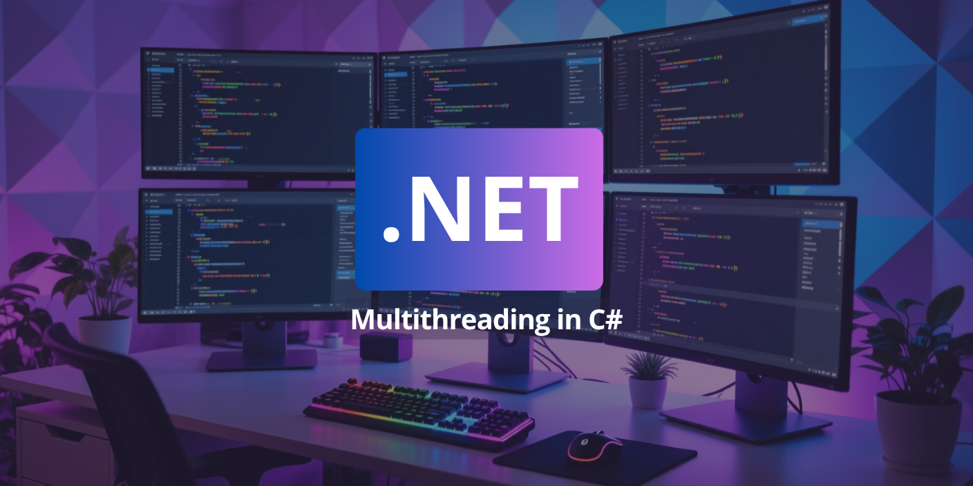 C# .NET console showing concurrent market data streams with ThreadPool and TPL